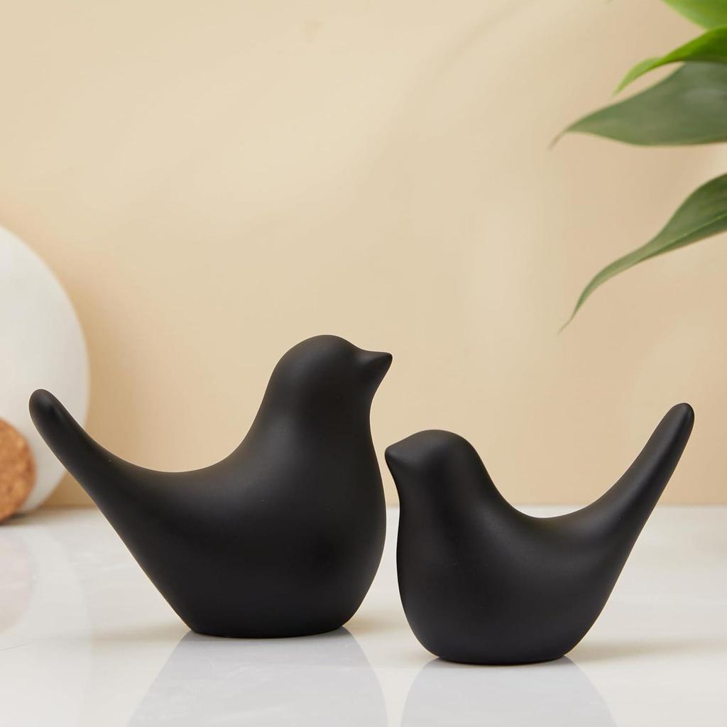 Creative Black Birds Matte Ceramic Figurines Home Decorations Accessories (Pack of 2, Black)