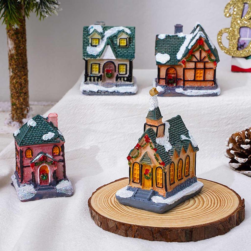 iikuru Christmas Decoration Christmas Interior Figurine Set 4-Piece Set, House, Object, Decor, Accessories, Lights, Ornaments, (ya195)