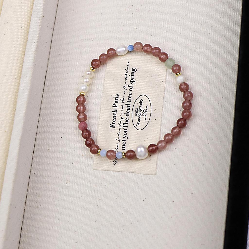 Women's Exquisite Natural Strawberry Quartz, Citrine, Aquamarine & Pearl Bracelet - Luxurious, Unique, and Versatile Design.