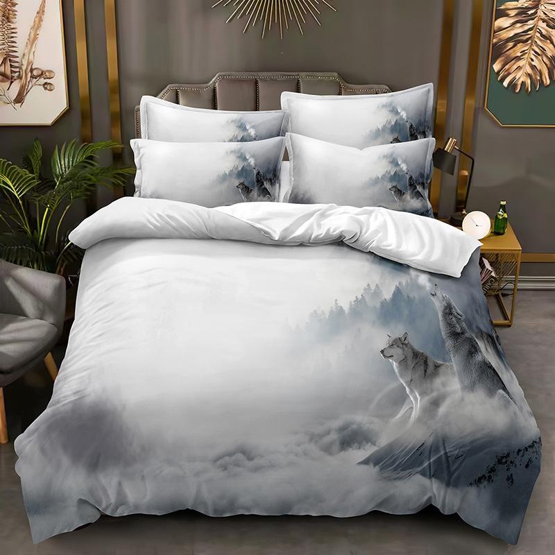 Комплект постельного белья с 3D животными для мальчиков и подростков, мягкий пуховый пододеяльник AU140 * 210, полноразмерное покрывало, одинарное/двойное пододеяльник с принтом волка