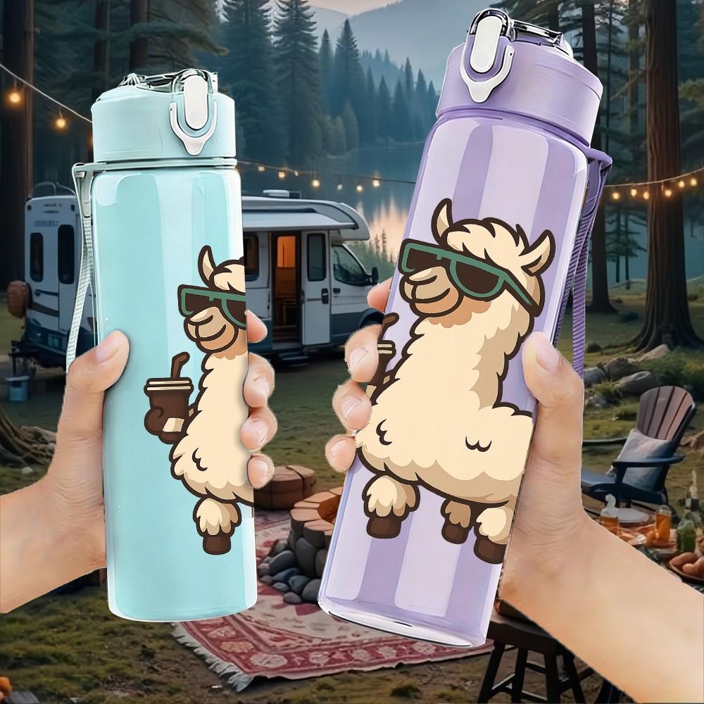 1PC Cool Sunglasses Llama Cartoon 750ml Color Plastic Sports Water Bottle Leakproof Flip Straw Lid Suitable for Sports Office Home Use
