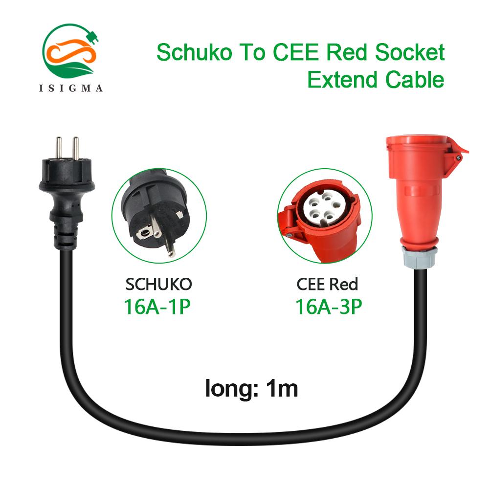 16A 3 Phase 11KW Portable EV Charger Schuko Plug to CEE Red Power Female Plug Socket Adapter Connect
