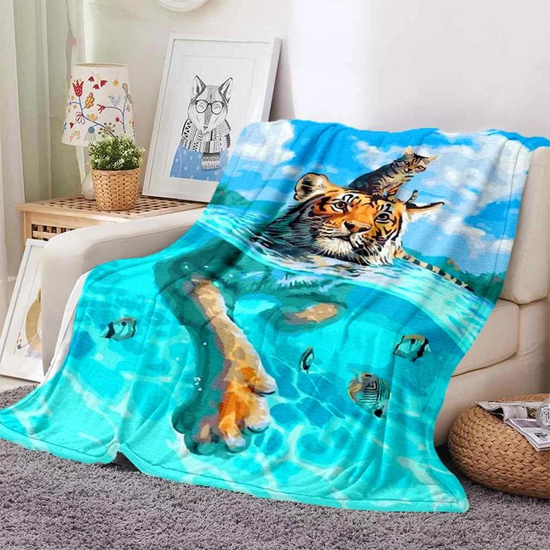 3D Tiger Throw Blanket Super Soft for Spring Line Art Flannel Blanket for Bed Sofa Couch Blanket King Full Size Autumn Modern
