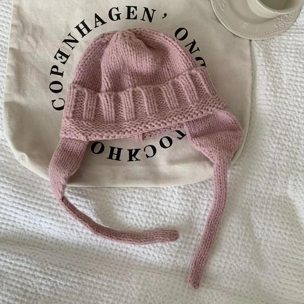 Однотонные вязаные зимние теплые шапки с защитой ушей, эластичная вязаная шапка-ушанка, корейская осенне-зимняя шапка-авиатор