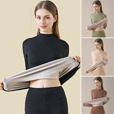 Комплект из 2 предметов/комплект, зимний женский термобелье, полувысокий воротник, бесшовный, длинный рукав, теплый