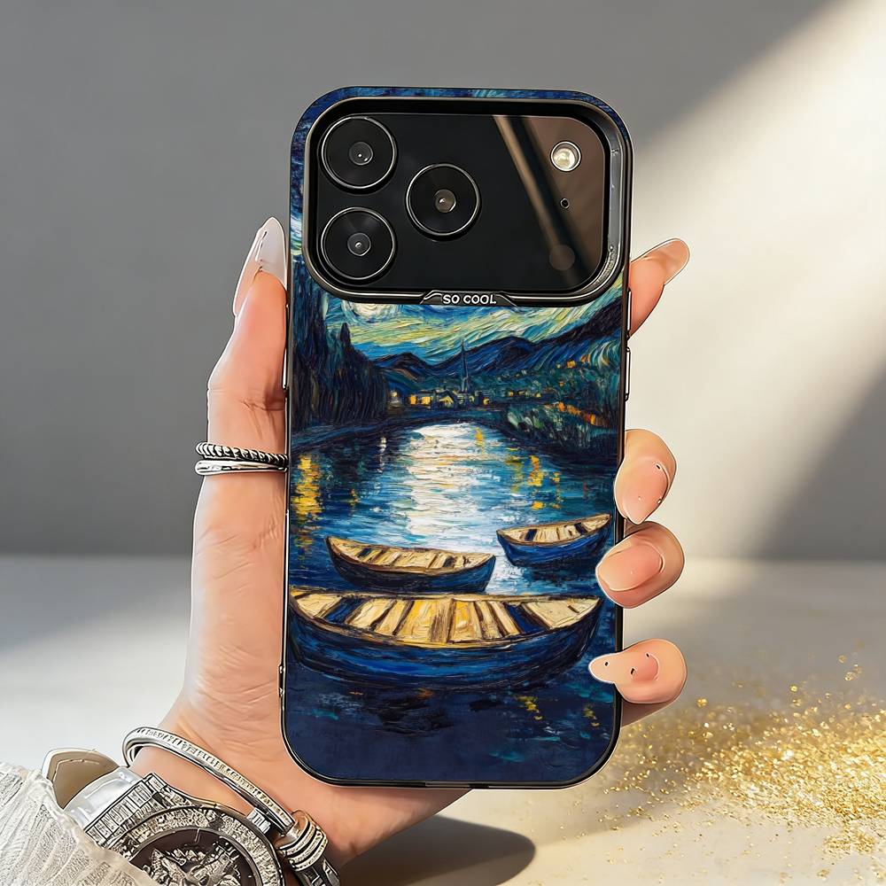 Чехол для телефона V-Van G-Gogh Звездная ночь Для iPhone17,16,15,14,13,12,11,Pro,MAX Серый Матовый Силиконовый Черный Чехол