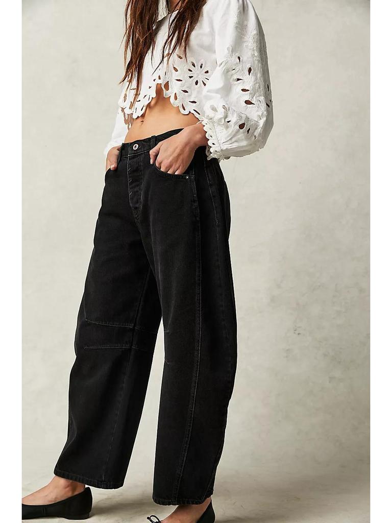 2024 Женские джинсы из выстиранного денима широкого кроя со средней/низкой посадкой