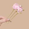 New Chinese Style Peony Beaded Three Teeth Hair Fork Vintage Elegant Bun Hair Accessories