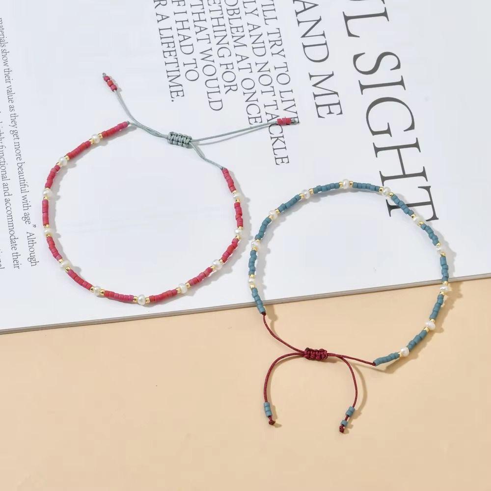 Bohemian Style Rice Bead Bracelet Adjustable Length Hand-woven Bracelet Beach Vacation