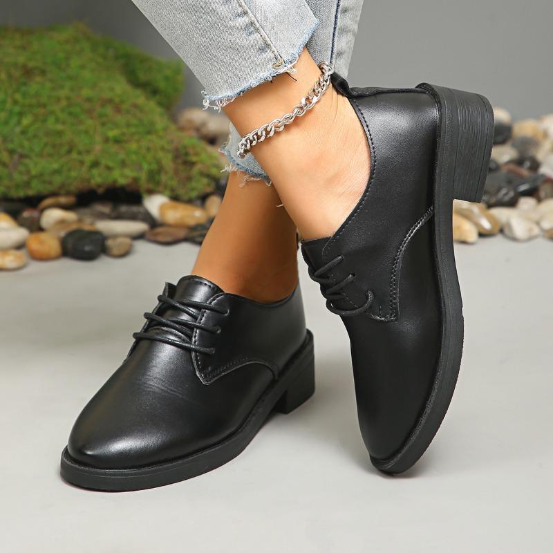 2024 Весна и Осень Высококачественные Женские Туфли Острый Носок Однотонные Низкие Каблуки Шнуровка Повседневные Универсальные Женские Лоферы