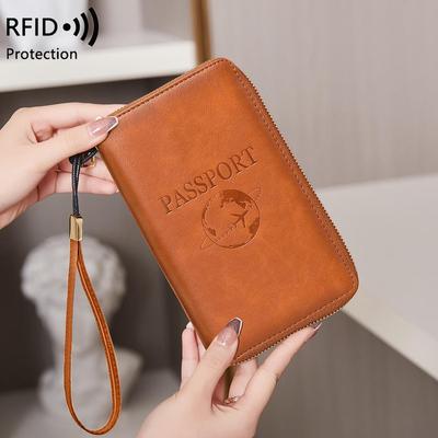 2024 RFID Дорожный кошелек для паспорта - Длинная молния, Многофункциональный держатель для документов, билетов и прочего