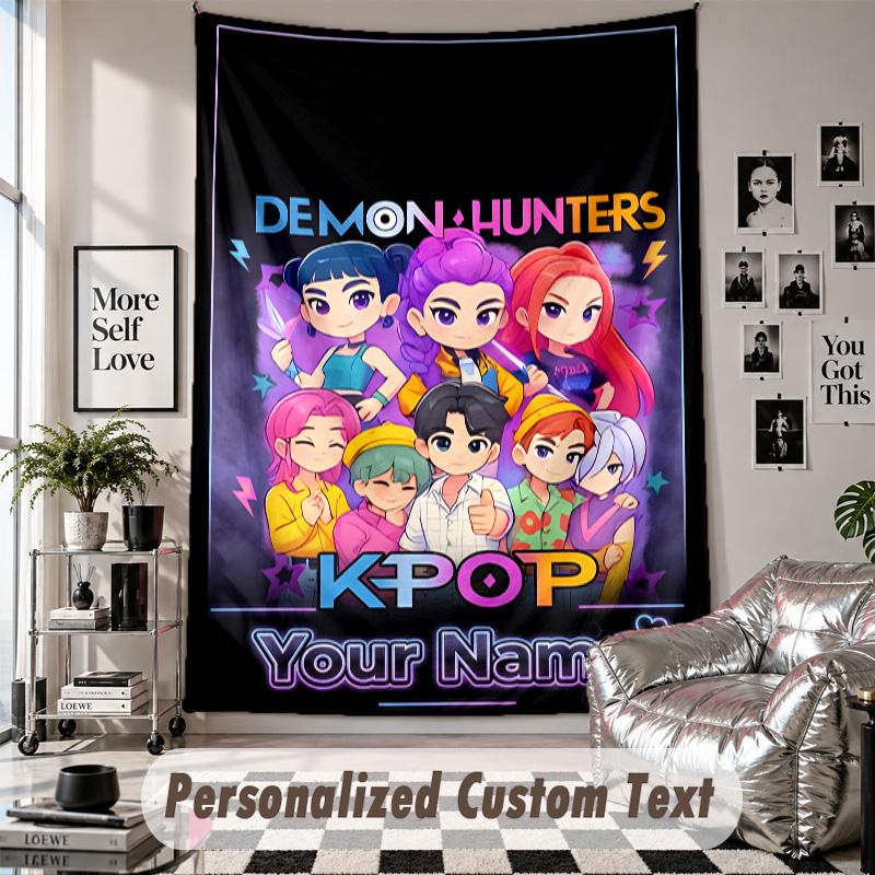 Custom Tapestry Wall Hanging, Kpop Demon Hunters Personalized Name Text Home Wall Decor