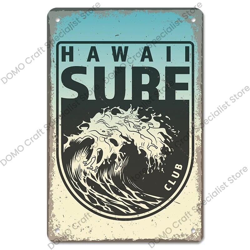 Surfing Board Poster Vintage Metal Tin Signs Enjoy Summers Metal Plaque Retro Wall Art Decor for Surf Club Pub Bar