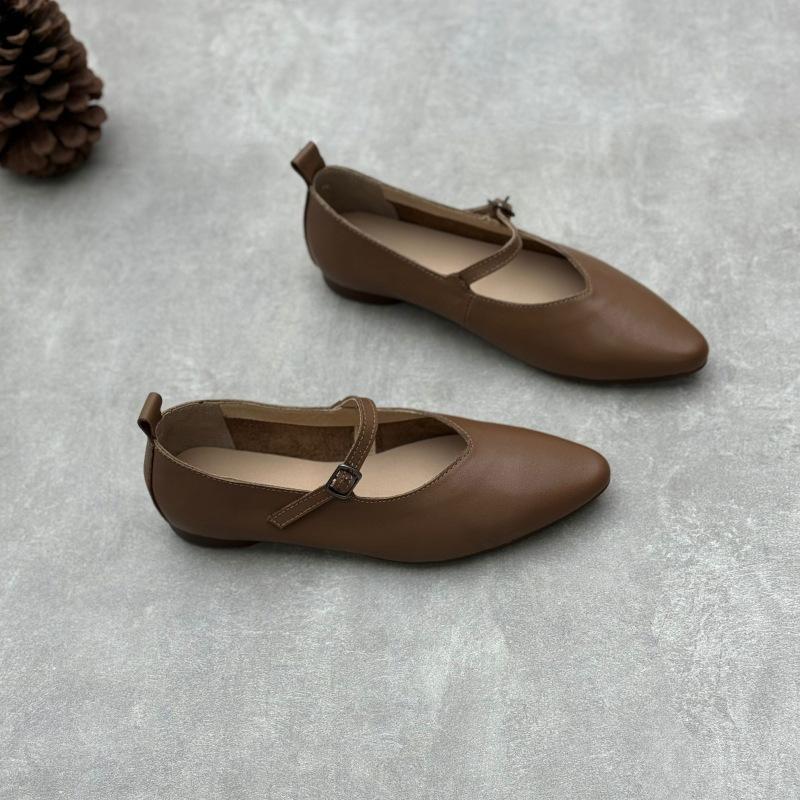 Johnature Женские туфли на плоской подошве из натуральной кожи с острым носком, простые универсальные туфли с ремешком и пряжкой, на мягкой подошве
