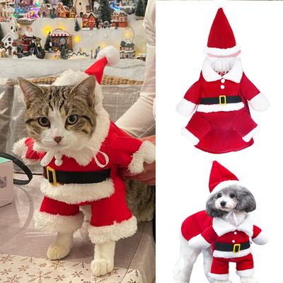 Рождественская одежда для домашних животных, кошек, зимние теплые костюмы, забавные костюмы Санта-Клауса, куртки для котенка, собаки, Рождественские новогодние наряды, подарок