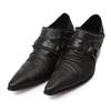 Punk Style Rivet Belt Buckle Decor Loafers for Men Pointed Toe Chunky Heel Shallow Slip-On Oxfords Male Party Dress Derby Shoes