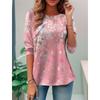 Women's T-shirt 3D Print Cute Dragonfly Petals Print Casual Long Sleeve Round Neck Regular Top Daily Print Pink Spring T-shirt