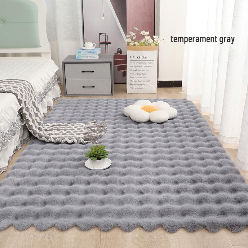 Cream Velvet Bubble Style Bedroom Carpet Mat