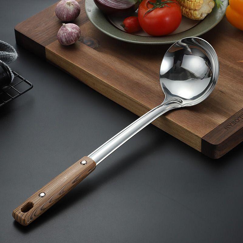 Thickened Stainless Steel Cooking Utensil Set: Spatula, Soup Ladle, Frying Spatula, Hot Pot Skimmer, In-Stock Stainless Steel Spoon
