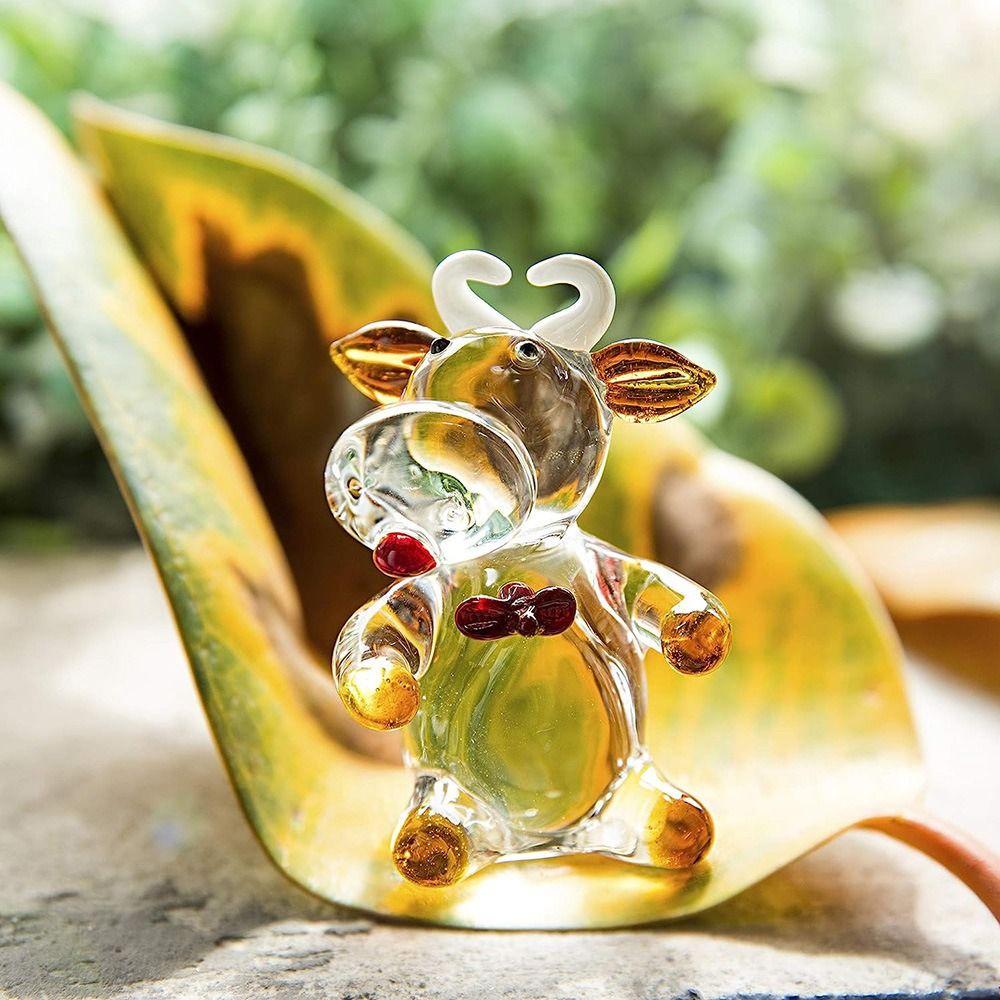 Мультяшная хрустальная корова, украшение, маленькая фигурка животного, разноцветная стеклянная корова, миниатюрный детский подарок