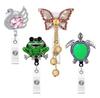 Sea Turtle Butterfly Card Retractable Badge Reel with Diamond Decor Staff Nurse Work Card Clip Lanyard Pass Access Bus Card Clip