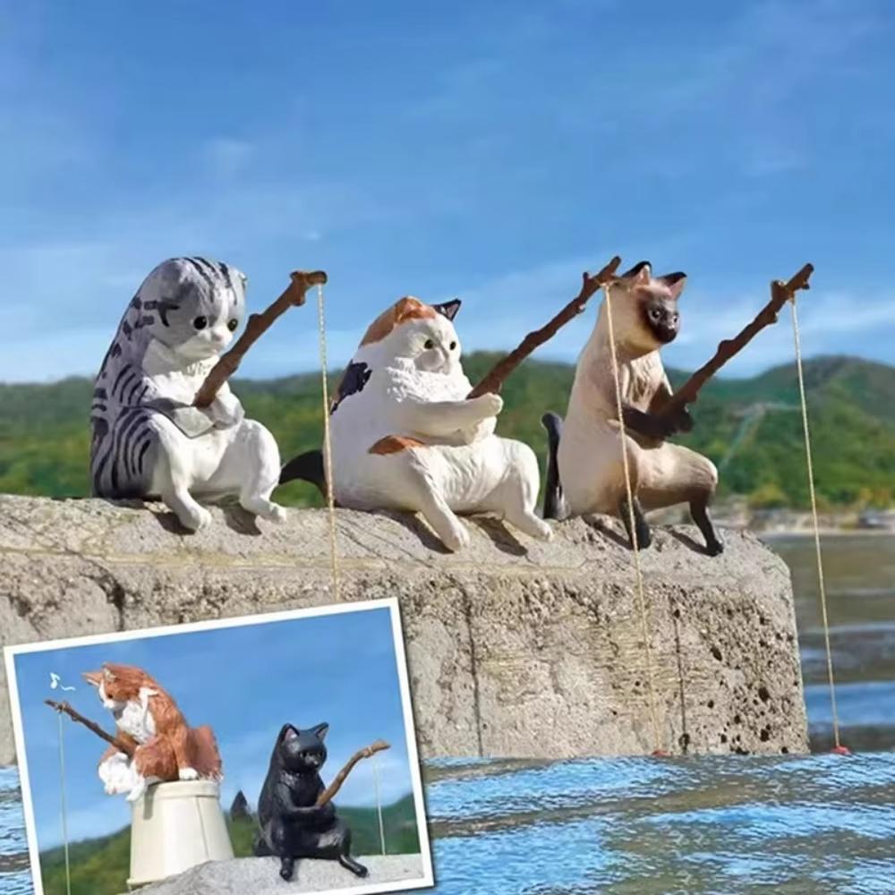 Fish Tank Fishing Cat Hanging Creative Landscape Decoration Office Decoration Fishing Mini Decoration Micro Landscape