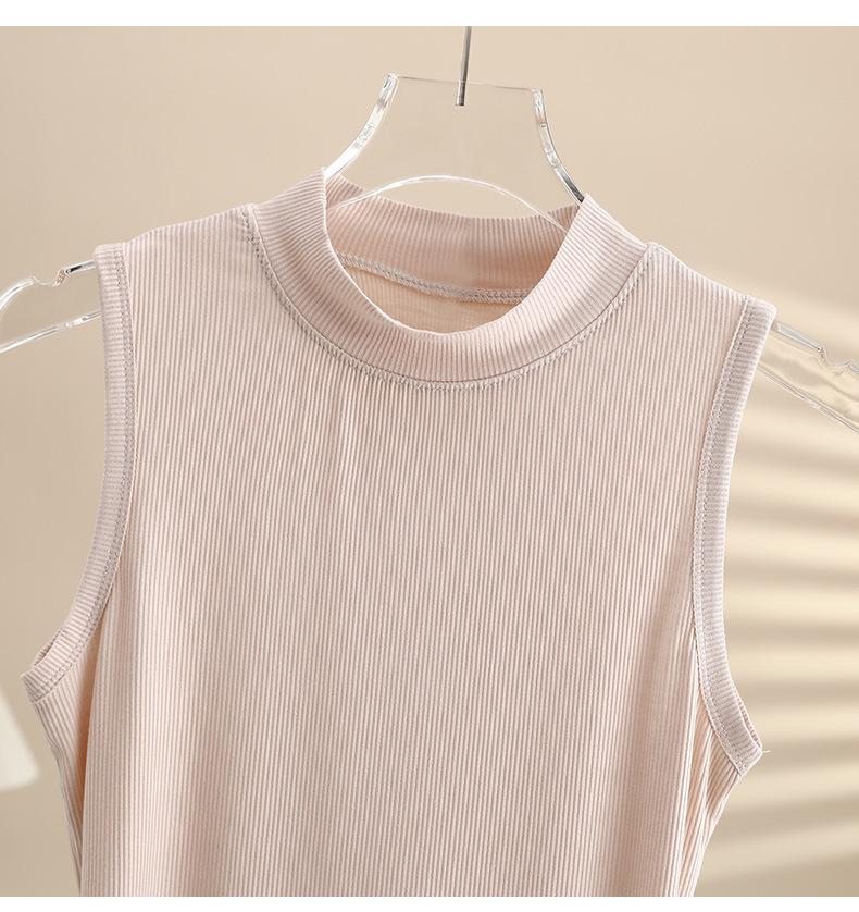 Женский облегающий хлопковый жилет без рукавов с полувысоким воротником - Летний топ однотонной расцветки