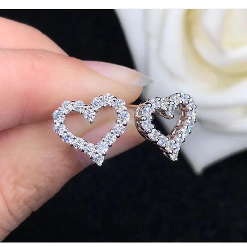 Real GRA Certified Moissanite Heart Stud Earrings Pass the Diamond Test for Women Girls Sterling Silver Diamond Earrings Jewelry