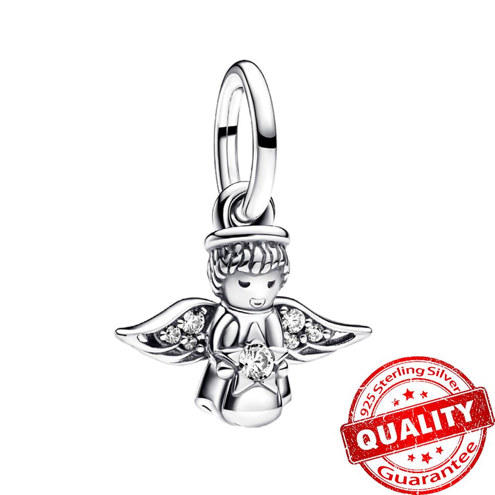 Классическое золотое проволочное сердце и сверкающий циркон из стерлингового серебра 925 пробы, подвеска-шарм "Ангел" для DIY-женского браслета, аксессуары для кулона