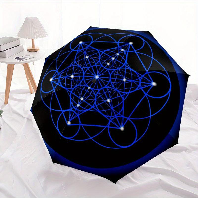 Sacred Geometry Mandala: Blue Spiritual Art Print Umbrella, Cute Umbrella with Cute Design, Portable 3-Fold Compact Umbrella for Men & Women, Valentin