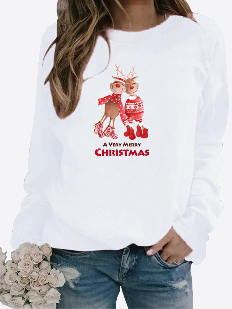 Весенне-осенний женский свитер с рождественской тематикой, утолщенный повседневный свитер с круглым вырезом и длинными рукавами, топ больших размеров