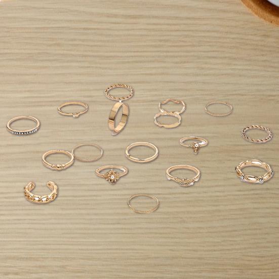 17Pcs Rhinestones Faux Pearls Decor Knuckle Rings Women Vintage Shining Finger Rings