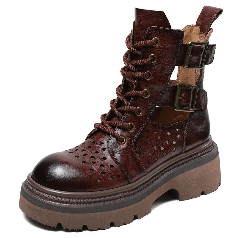 New Women's Leather Sandals Quality Platform Hollow Roman Women's Wedge Sandals Classic Leather Boots for Women