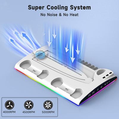 Подставка для зарядки PS5, многофункциональная светодиодная охлаждающая подставка с зарядной станцией, 2 контроллера для PS5 и консоли PS5 SLIM TP5-3570