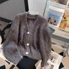 Women's Autumn and Winter Vintage Dot Sweater Jacket Versatile, Lazy, Wide-wind, Fluffy Glutinous Thread Knit Top
