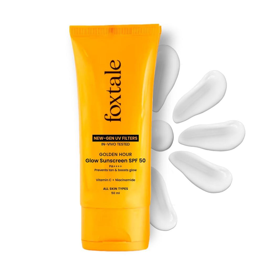 Солнцезащитный крем Foxtale Glow SPF 50 PA++++ с витамином C и ниацинамидом, протестирован in-vivo, подходит для чувствительной кожи, изготовлен со 100% фильтрами нового поколения, легкий