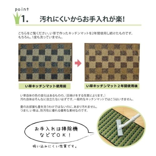 IKEHIKO Kitchen Mat, Made in Japan, Igusa Grass, Polka Dot Pattern, F Drop, Green, Approx. 80 x 270 cm, #8230930