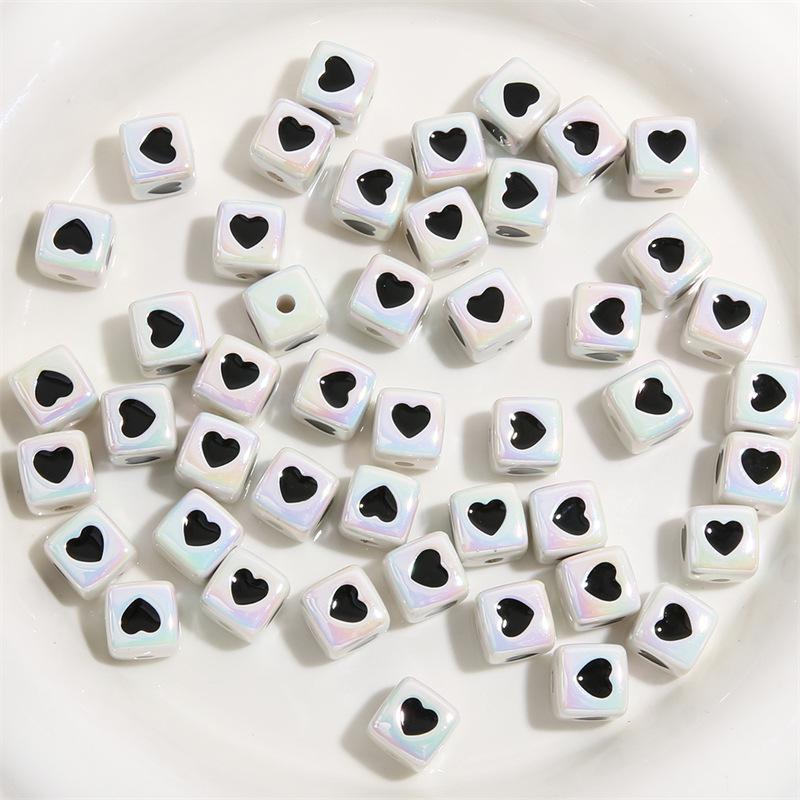 12mm Color-Plated 3D Heart Square Beads for DIY Hairpins & Bracelets