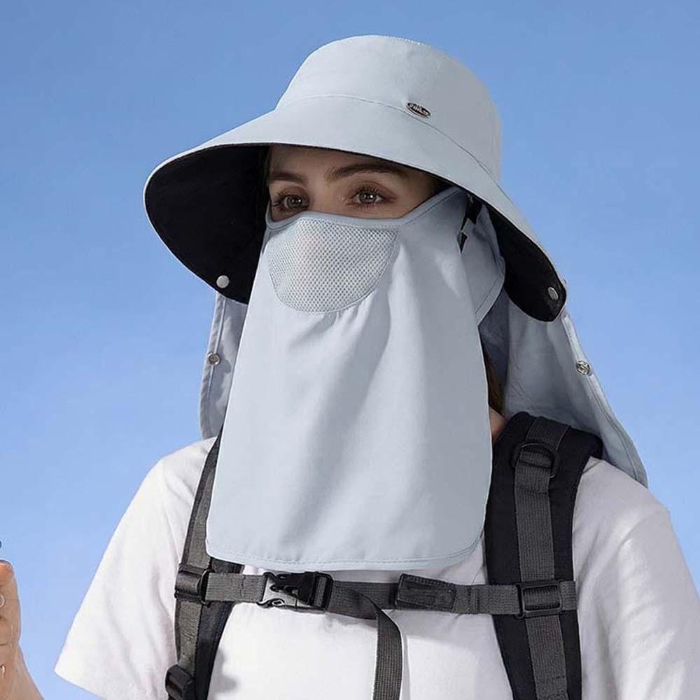 Sun Hat Anti-UV Mask Sunshade Shawl Cap Solid Color Portable Neck Protection Hat Polyester Wide-brimmed Picking Tea Hat Sport