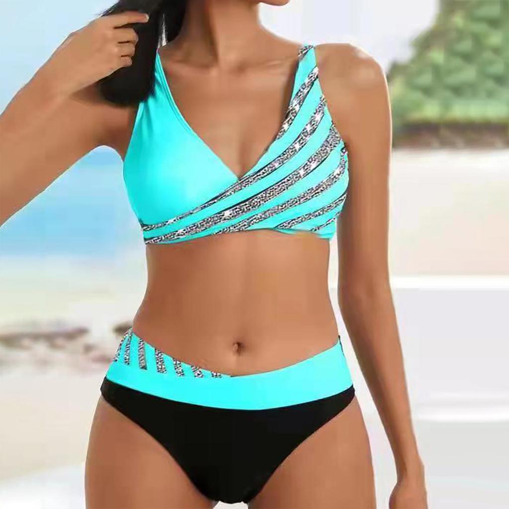 Женское разделенное бикини с горячим тиснением, сексуальное с подушечками для бюстгальтера и без стального бюстгальтера, купальный костюм