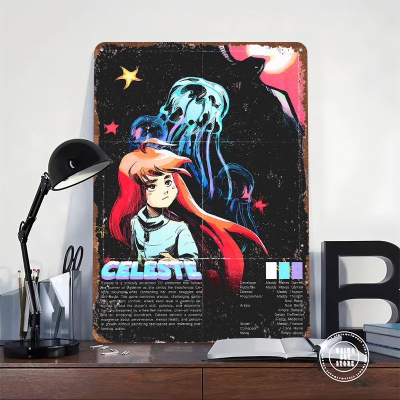 Celeste Game Printed Poster Customized Wall Art Retro Vintage Metal Tin Signs for Luxury Home Decor Items Coffee Bar Accessories