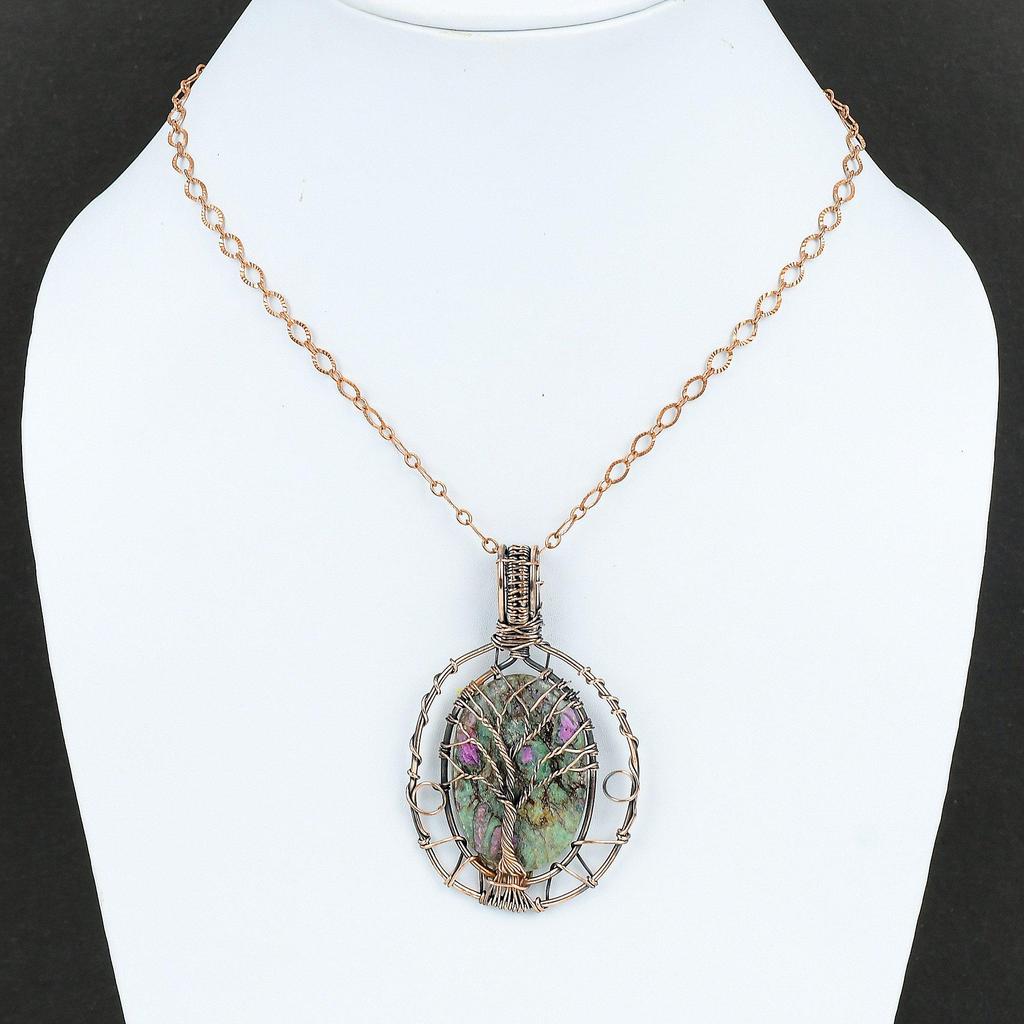 Дерево жизни рубин фуксит медная проволока обернутая подвеска драгоценный камень ювелирные изделия ручной работы дизайнерские украшения Дерево жизни ювелирные изделия рубин фуксит подарок