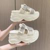 Fashion 8.5cm Women Platform Slippers Air Mesh Chunky Sandals Beach Shoes Bling Wedge Heels Peep Toe Slides Ladies Outside Flip-Flops