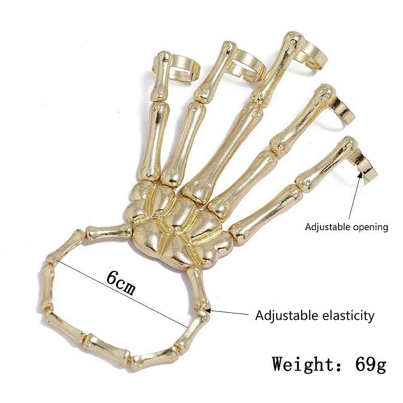 New Jewelry Fashion Personality Punk Skull Hand Bone Wild Five-Finger Ring Bracelet Adjustable One Chain