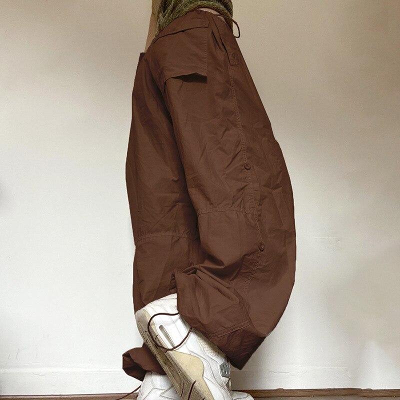 Casual Loose American Retro Cargo Pants Streetwear Drawstring Wide Leg Pants Women 2023 Fashion High-waist Ladies Trousers 27909