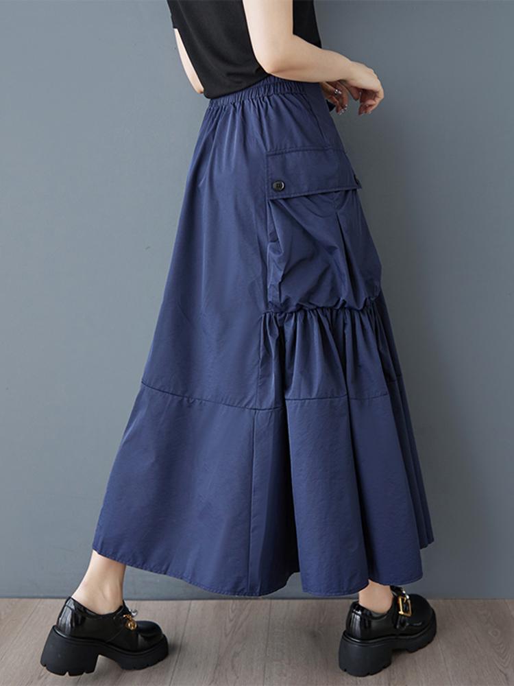 Xitao Casual Folds Big Pocket Female Skirt GMM1299