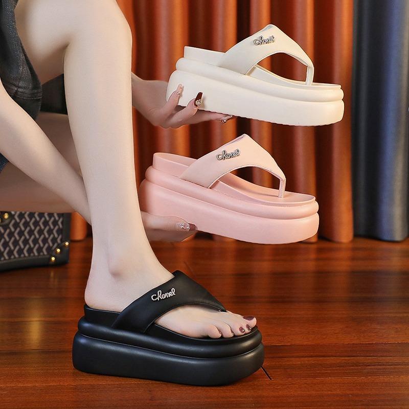 Fashion Women Clip Toe Chunky Platform Slippers for Summer 9CM Wedge Heels Flip Flops Woman Black Slip-On Thick Bottom Sandals Laides