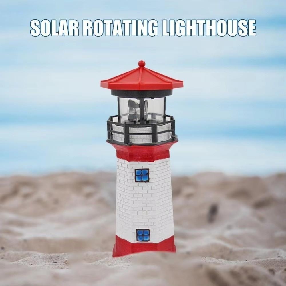 Solar Powered LED Lighthouse Lamp Rotating Beam Lantern Lighthouse  Courtyard Decoration