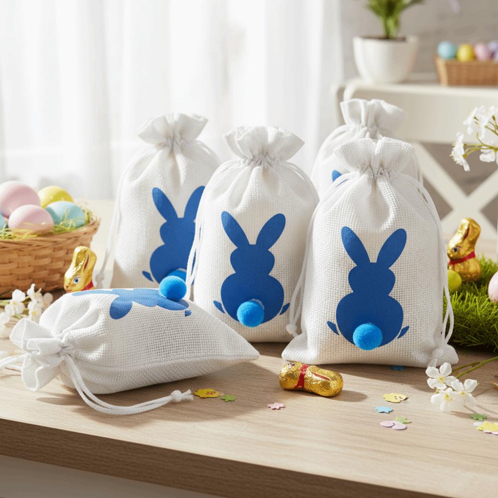 10PCS Bunny Pattern Easter Candy Bags Eco-Friendly Decorative Rabbit Candy Bags Festival Reusable Drawstring Gift Bags Treats