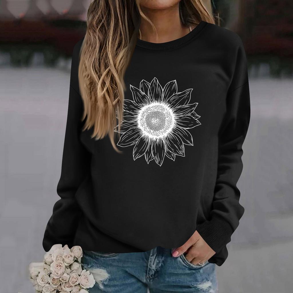 Женская модная повседневная толстовка с длинным рукавом и круглым вырезом с принтом